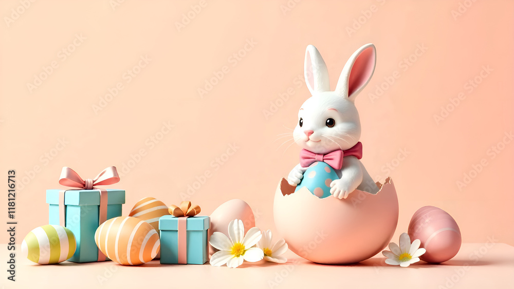 An adorable Easter bunny joyfully surrounded by beautifully decorated eggs and delightful gifts for everyone