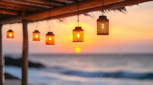 sunset beach lanterns, tropical vibe - warm color palettes