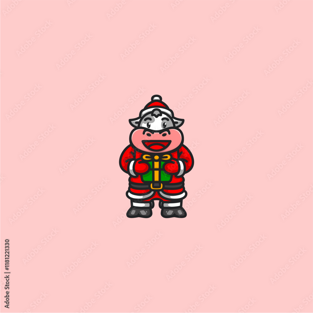 Fototapeta premium Cartoon Santa Cow Holding a G...