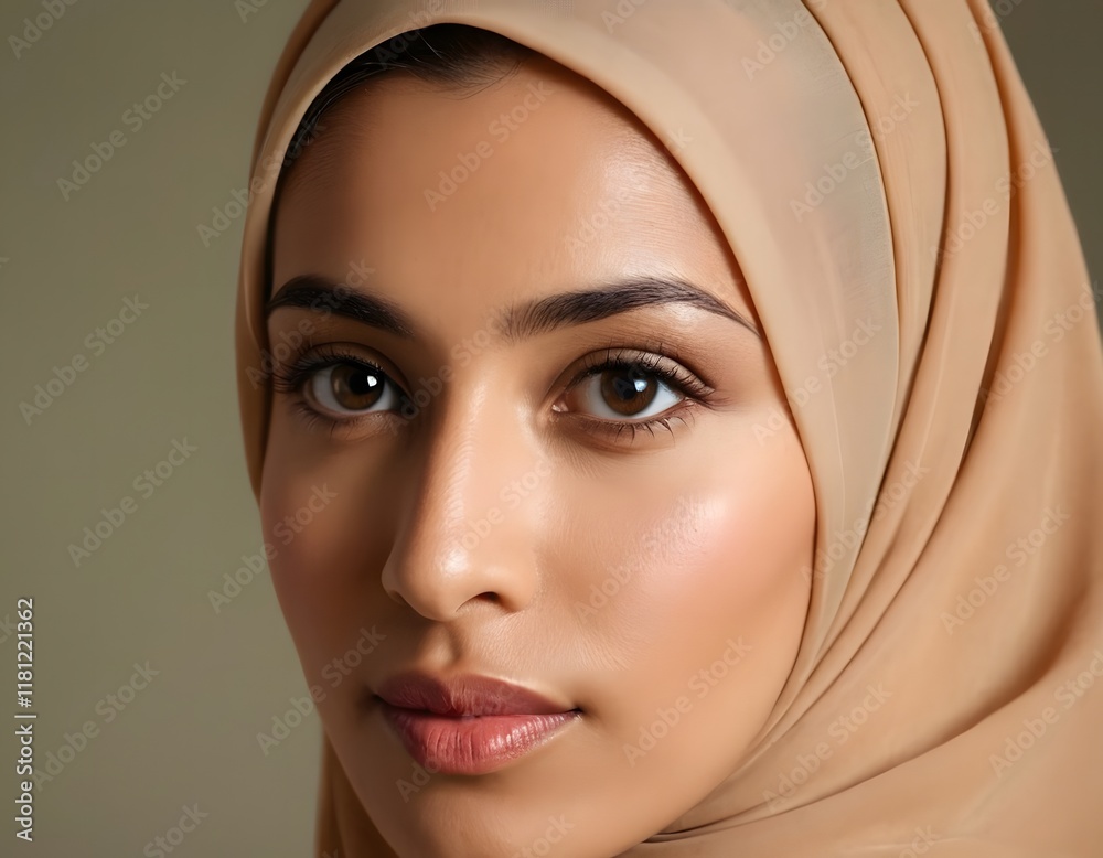 Portrait of a confident young smiling beautiful Arab Muslim girl wearing scarf closeup shot Portrait of a confident young smiling beautiful Arab Muslim girl wearing scarf closeup shot