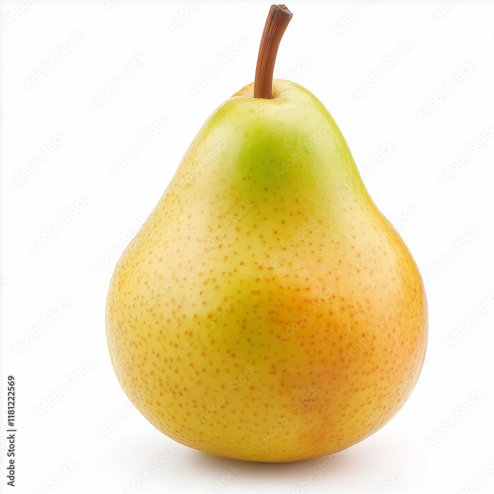 Fresh green pear with leaves on light background, showcasing its natural beauty and vibrant color. Perfect for healthy eating and culinary presentations Fresh green pear with leaves on light background, showcasing its natural beauty and vibrant color. Perfect for healthy eating and culinary presentations