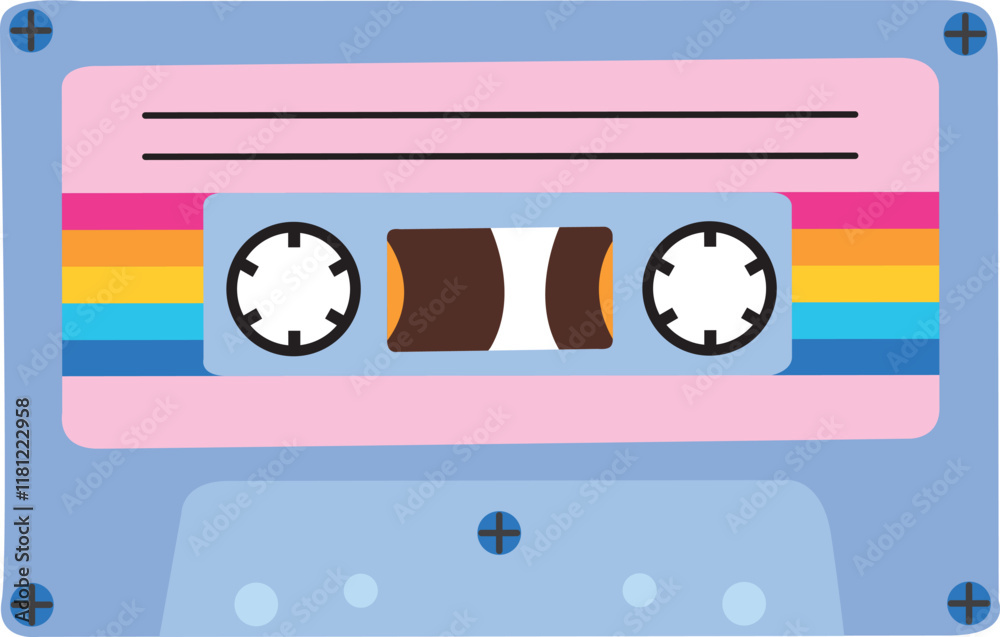 Retro audio cassette tape. Illustration of vintage object isolated on white background
