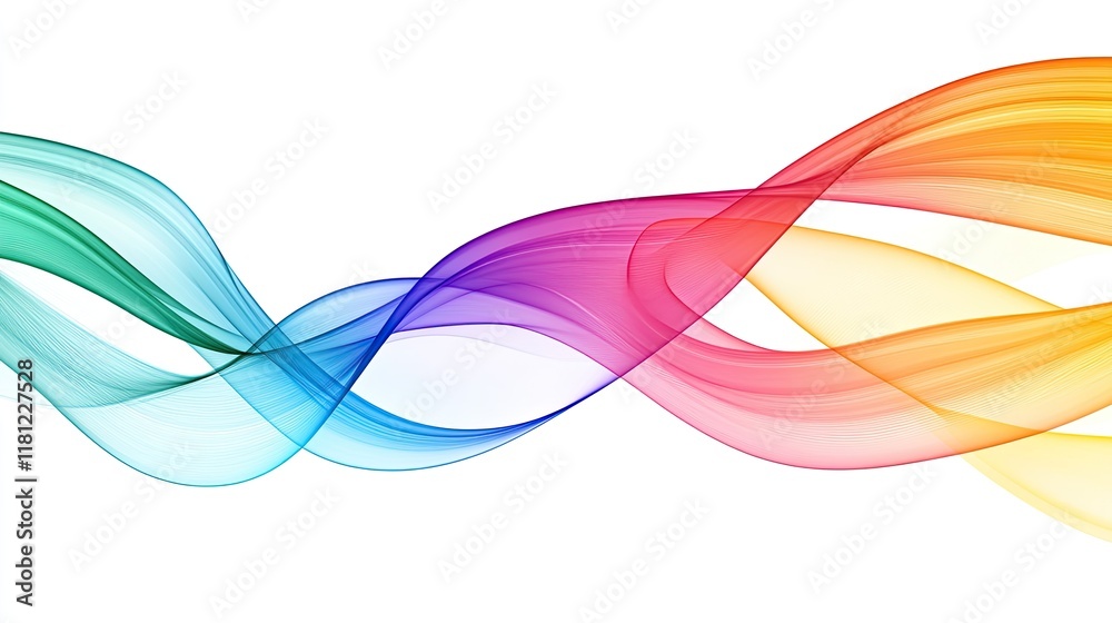 Naklejka premium Digital artistic depiction of abstract flowing binary streams merging into colorful waves. Copy space.