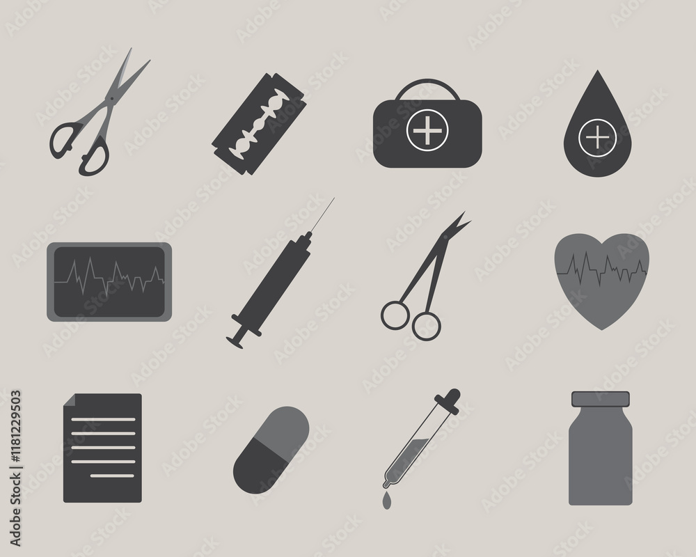 full frame shot of composed various medical supplies vactor full frame shot of composed various medical supplies vactor