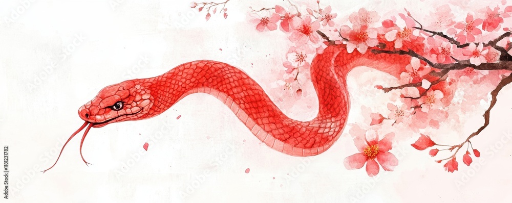 Obraz premium Happy Chinese New Year 2025,Year of the snake zodiac sign,Snake illustration and design,Asian elements gold paper cut style,Lunar new year concept,New Year card 2025.