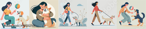 Vector image of girl and her beloved dog