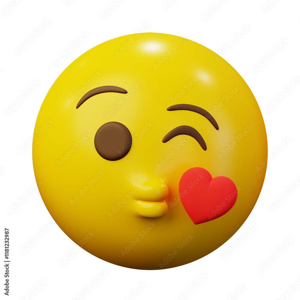 Fototapeta premium 3D Emoticon Blow a Kiss Yellow Ball Emoticon Emoji or Smiley