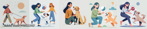 Vector image of girl and her beloved dog