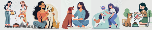 Vector image of girl and her beloved dog