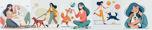 Vector image of girl and her beloved dog
