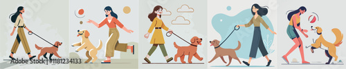 Vector image of girl and her beloved dog