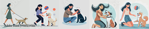Vector image of girl and her beloved dog
