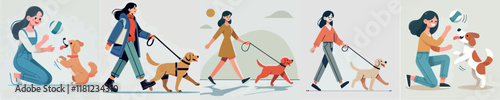 Vector image of girl and her beloved dog