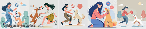 Vector image of girl and her beloved dog