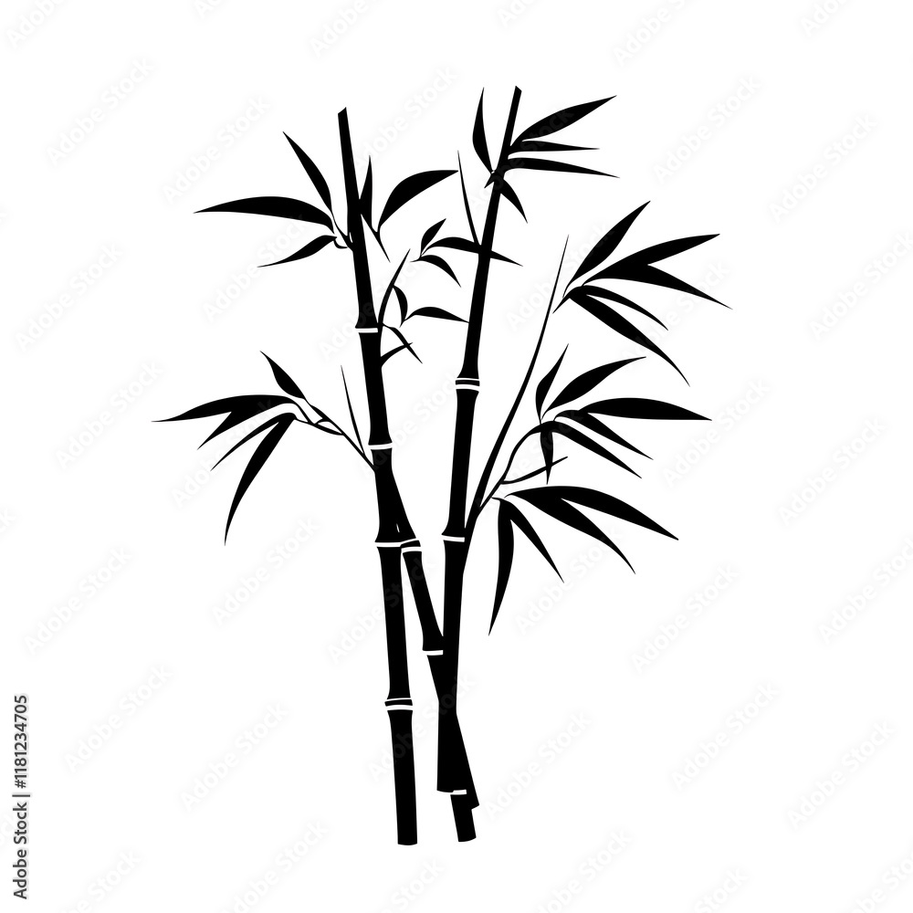 Obraz premium Silhouette of bamboo stalks with leaves.