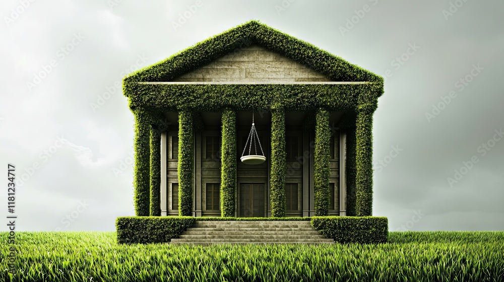 Fototapeta premium Sustainable Architecture: A Verdant Structure in a Lush Landscape