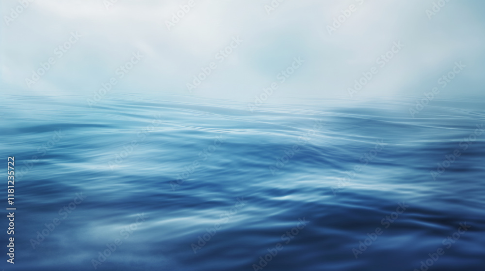 Fototapeta premium Calm blue ocean with gentle waves under a cloudy sky. The tranquil water creates a peaceful and serene atmosphere