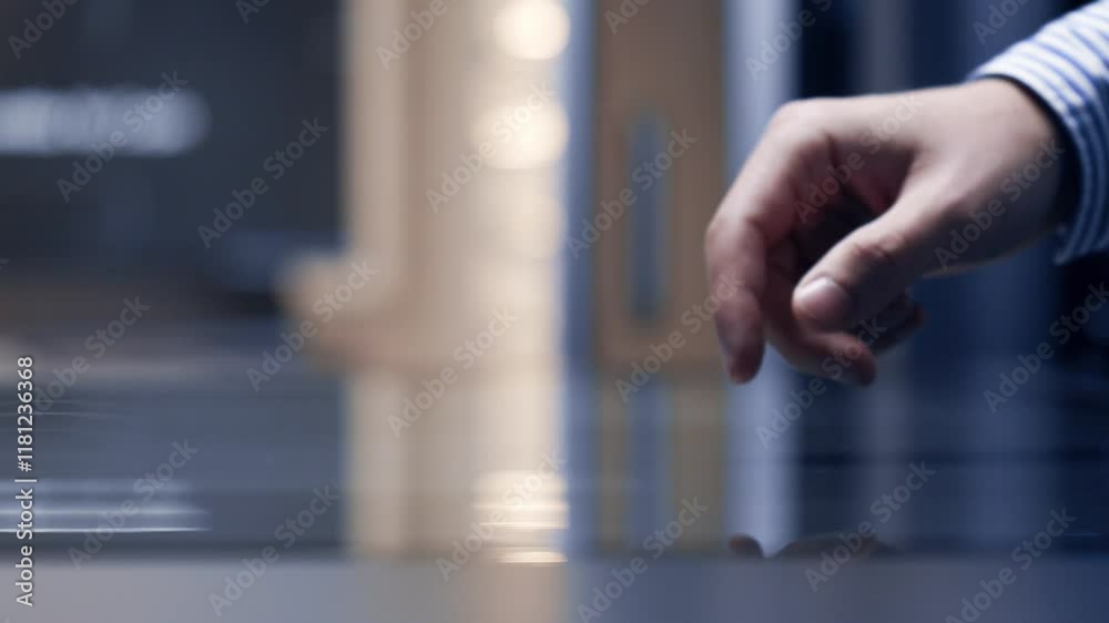 Close-up view about an interactive modern touch interface when a man using it.