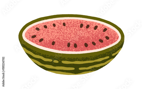 Watermelon, summer fruit. Juicy red water melon piece, cut half with black se...