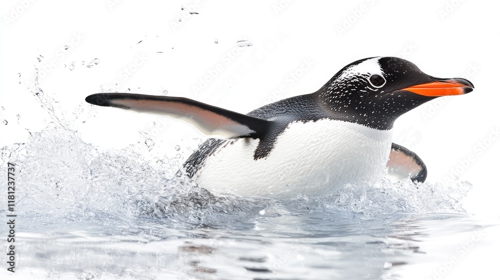 Fototapeta premium A penguin splashing through water, showcasing its agility and playful nature.