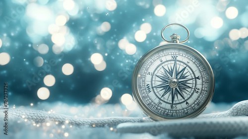Finding Your Way: A compass, a symbol of direction and guidance, stands resolute against a backdrop of shimmering blue lights.  The image evokes a sense of adventure and exploration.