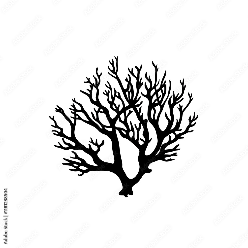 Obraz premium Black silhouette of a coral-like structure.