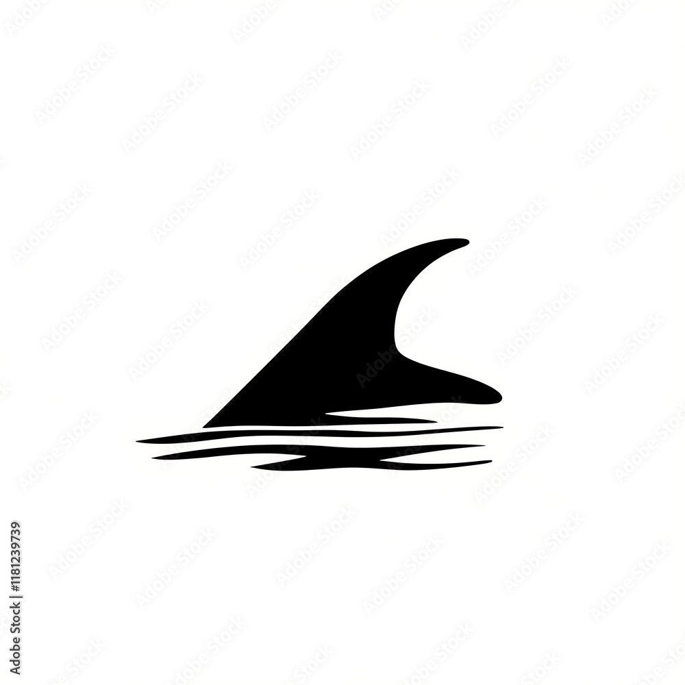 Black shark fin silhouette above water surface. Black shark fin silhouette above water surface.