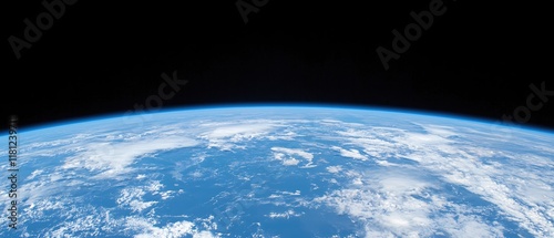 Fototapeta Naklejka Na Ścianę i Meble -  Earth From Space Stunning Blue Planet View Orbiting Above Cloudscape