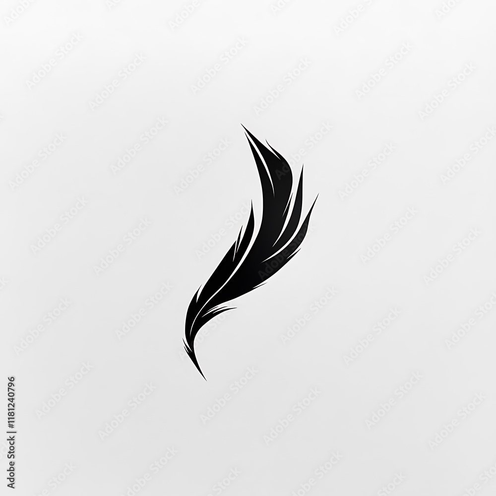 Fototapeta premium A stylized black feather on a white background.