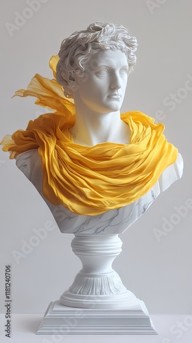 Exquisite White Marble Bust with a Striking Yellow Drapery photo