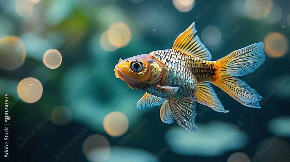 Stunning Goldfish in Aquatic Paradise: A Captivating Underwater Portrait Stunning Goldfish in Aquatic Paradise: A Captivating Underwater Portrait