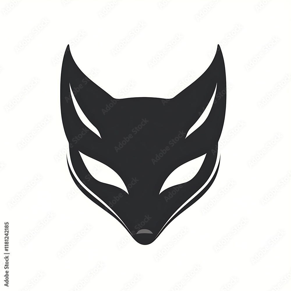 Black fox mask silhouette with stylized features. Black fox mask silhouette with stylized features.