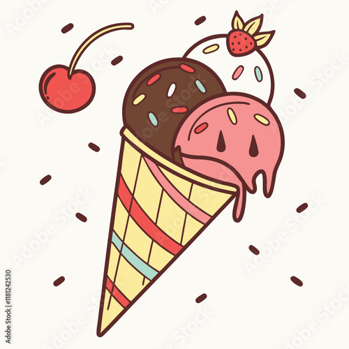 a vibrant icon of an ice cream cone with two scoop