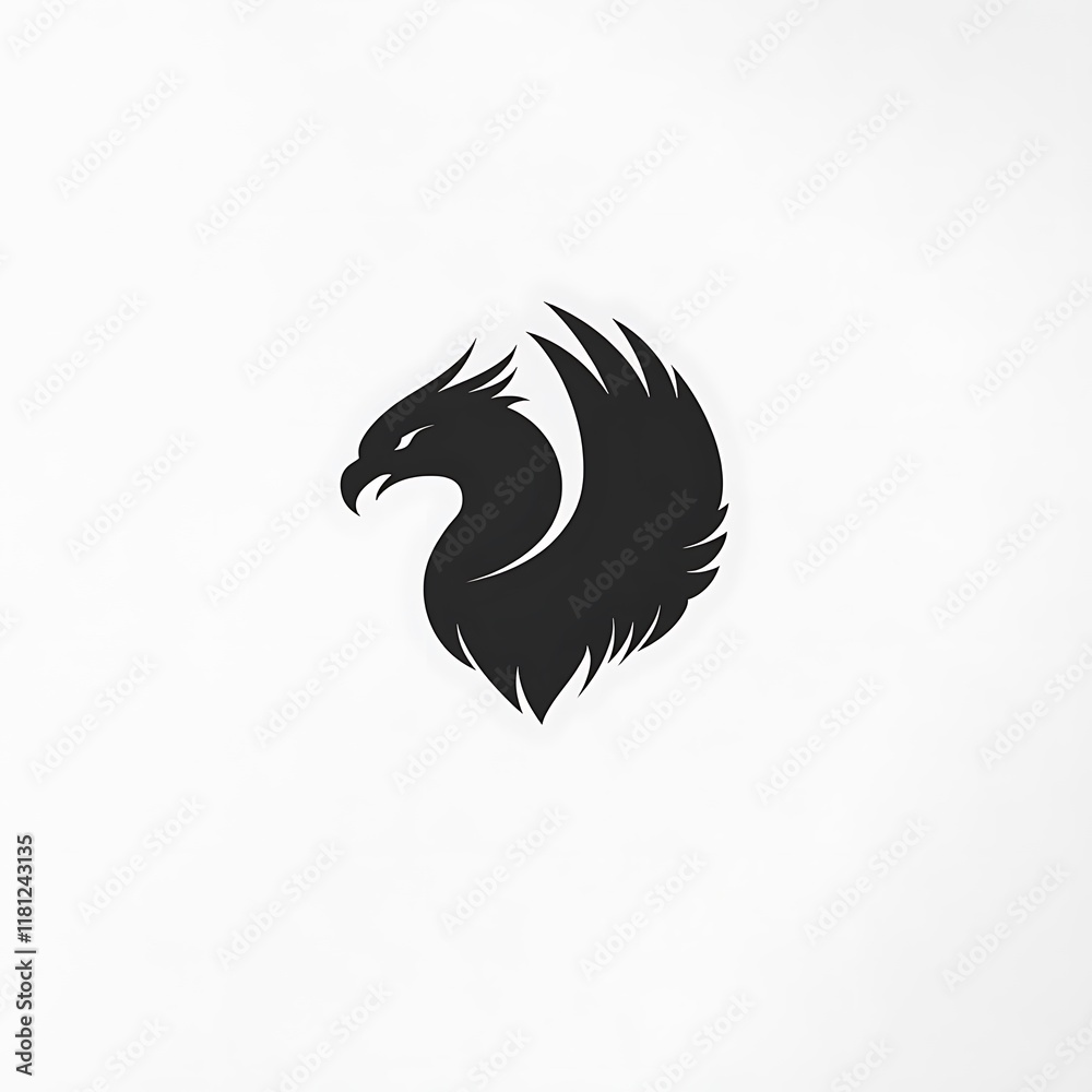 Fototapeta premium Black silhouette of a stylized phoenix bird.