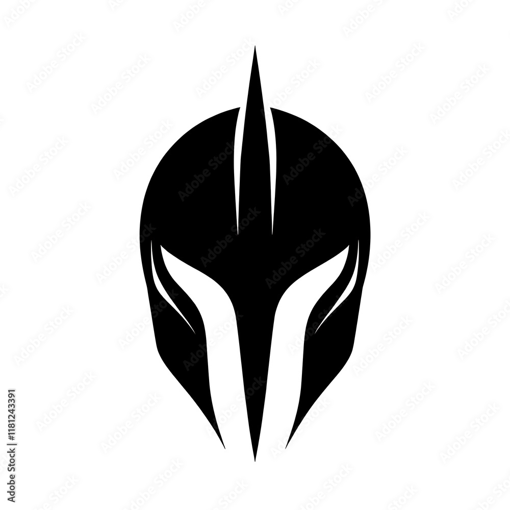 Stylized black helmet design with pointed crest. Stylized black helmet design with pointed crest.