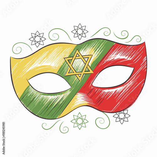 Colorful mask with star design and floral accents