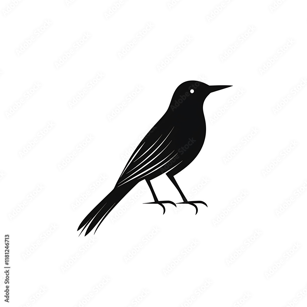 Obraz premium Silhouette of a small bird, perched, facing right, simple design.