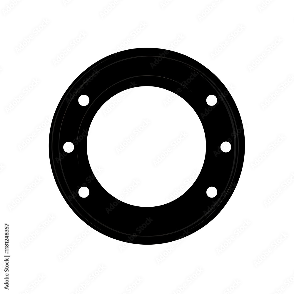 Black circular part with holes. Black circular part with holes.