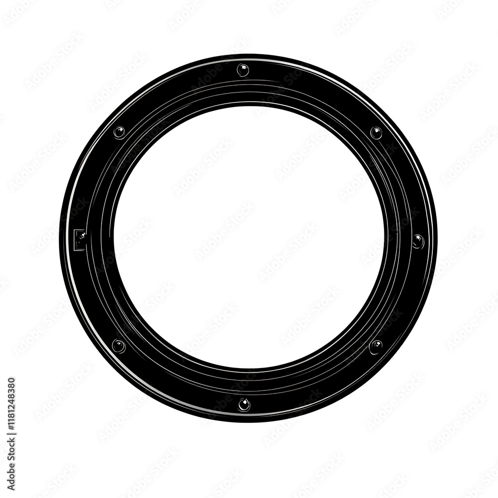 Black circular frame with rivets, isolated on white. Black circular frame with rivets, isolated on white.
