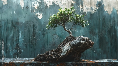 Small tree grows from dying wood