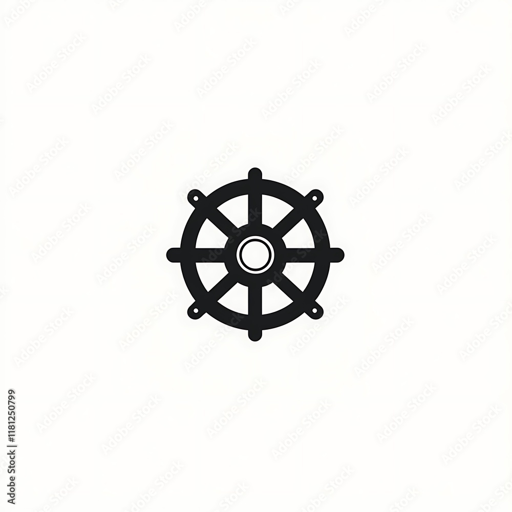 Naklejka premium Simple black ship wheel icon.