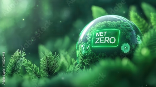 Net zero sustainability goals concept. A green globe with 