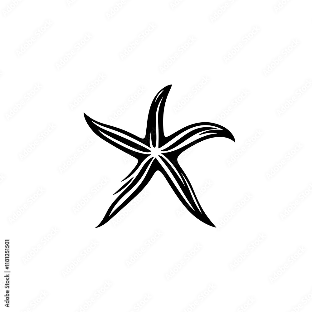 Simple black and white starfish illustration. Simple black and white starfish illustration.