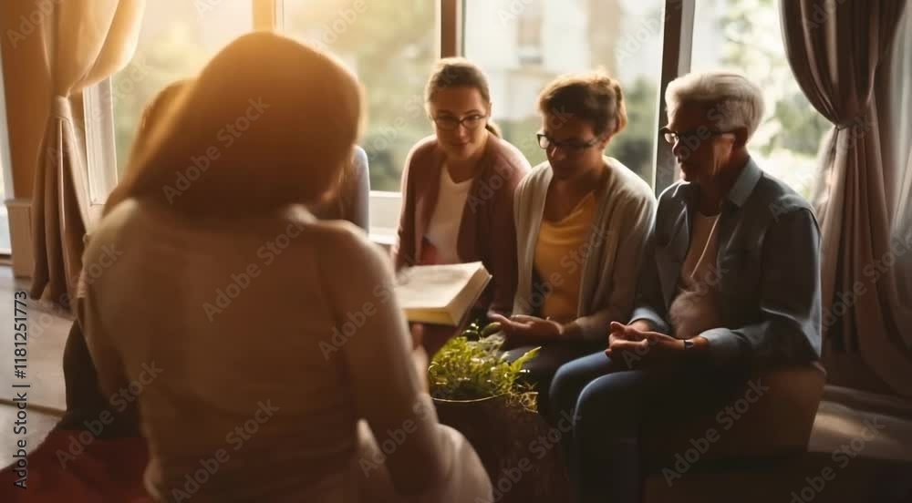 Group of People Engaged in Reading a bible Together Group of People Engaged in Reading a bible Together