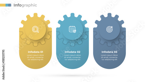 Infographic layout with gears and cogwheels, Modern design template with marketing icons and 3 steps or options. Vector illustration.