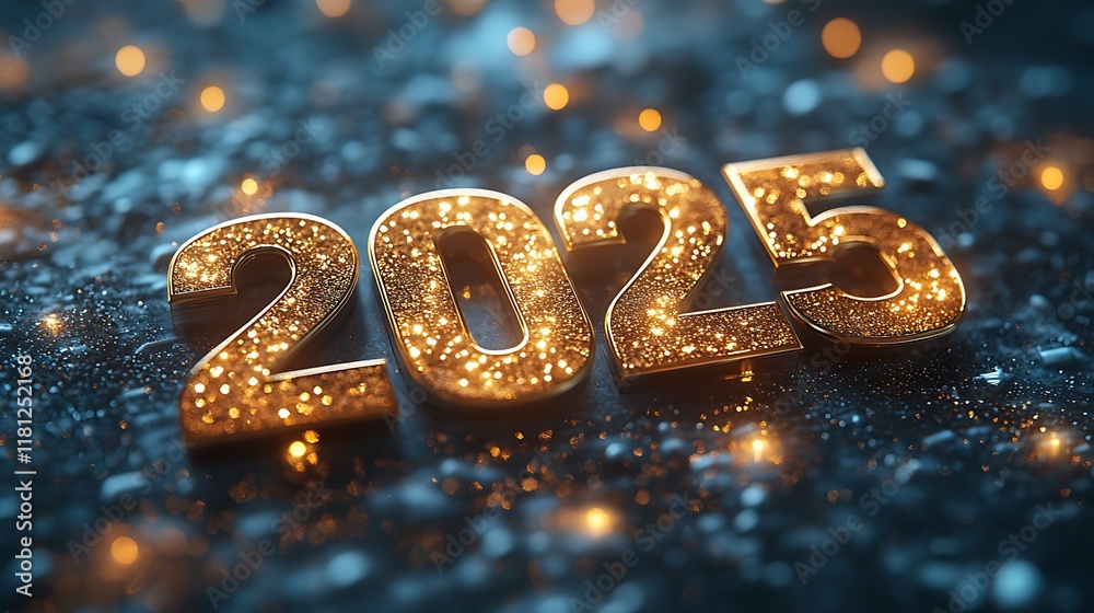 Minimalistic design with 2025 written in glowing gold ink on a pure black background accented by faint white sparkles for a sleek New Years celebration Minimalistic design with 2025 written in glowing gold ink on a pure black background accented by faint white sparkles for a sleek New Years celebration