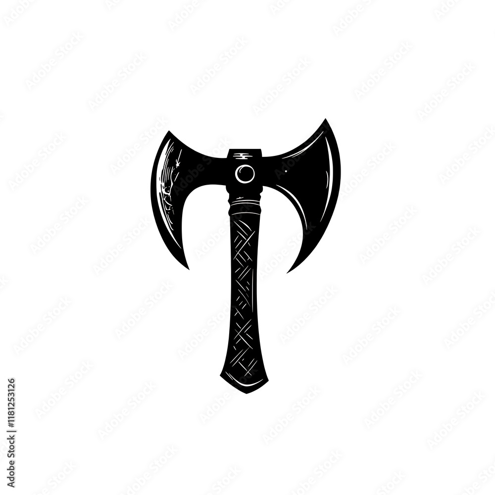 Double-headed axe, ancient weapon, black silhouette. Double-headed axe, ancient weapon, black silhouette.