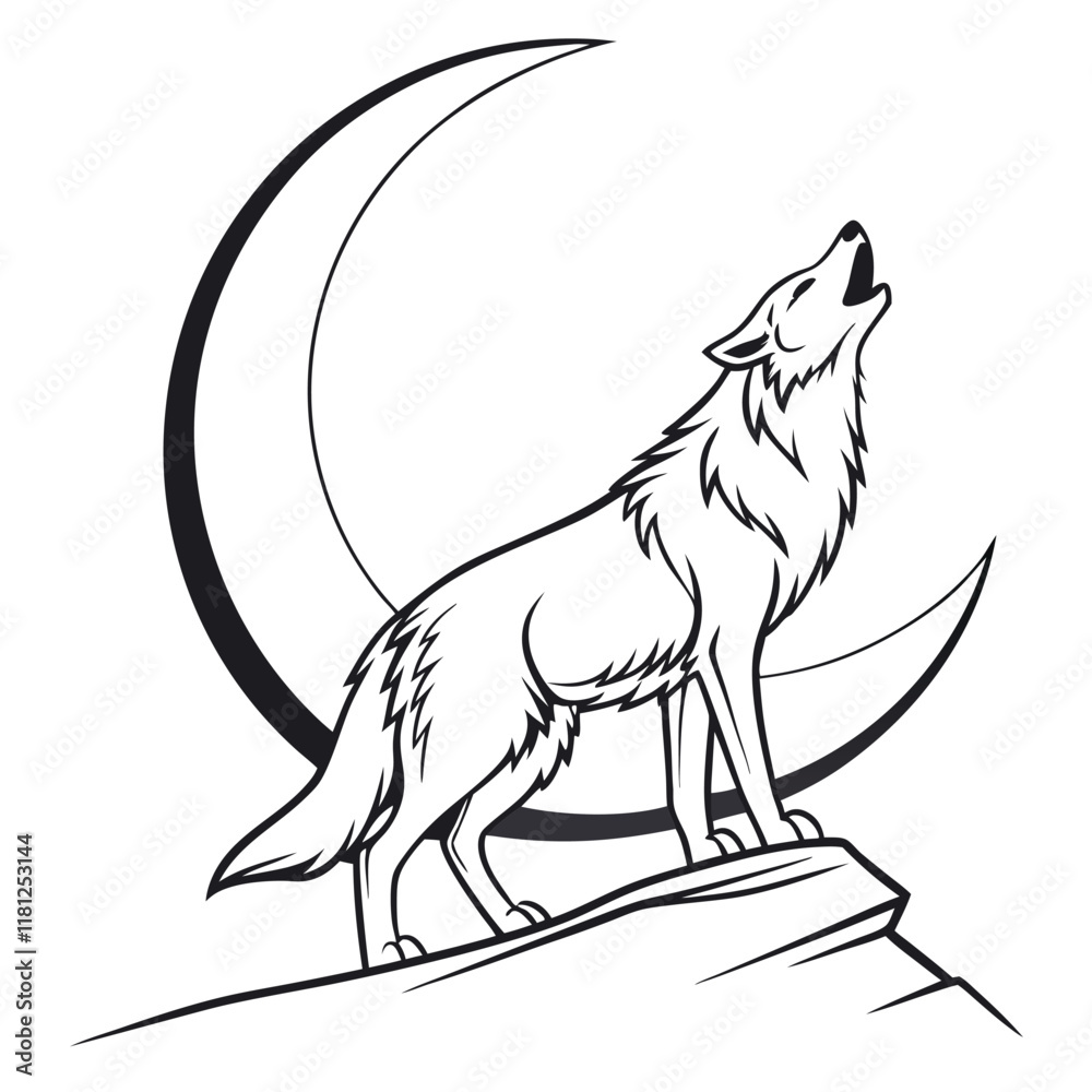 Obraz premium a silhouette-line-art-of-a-howling-wolf-under