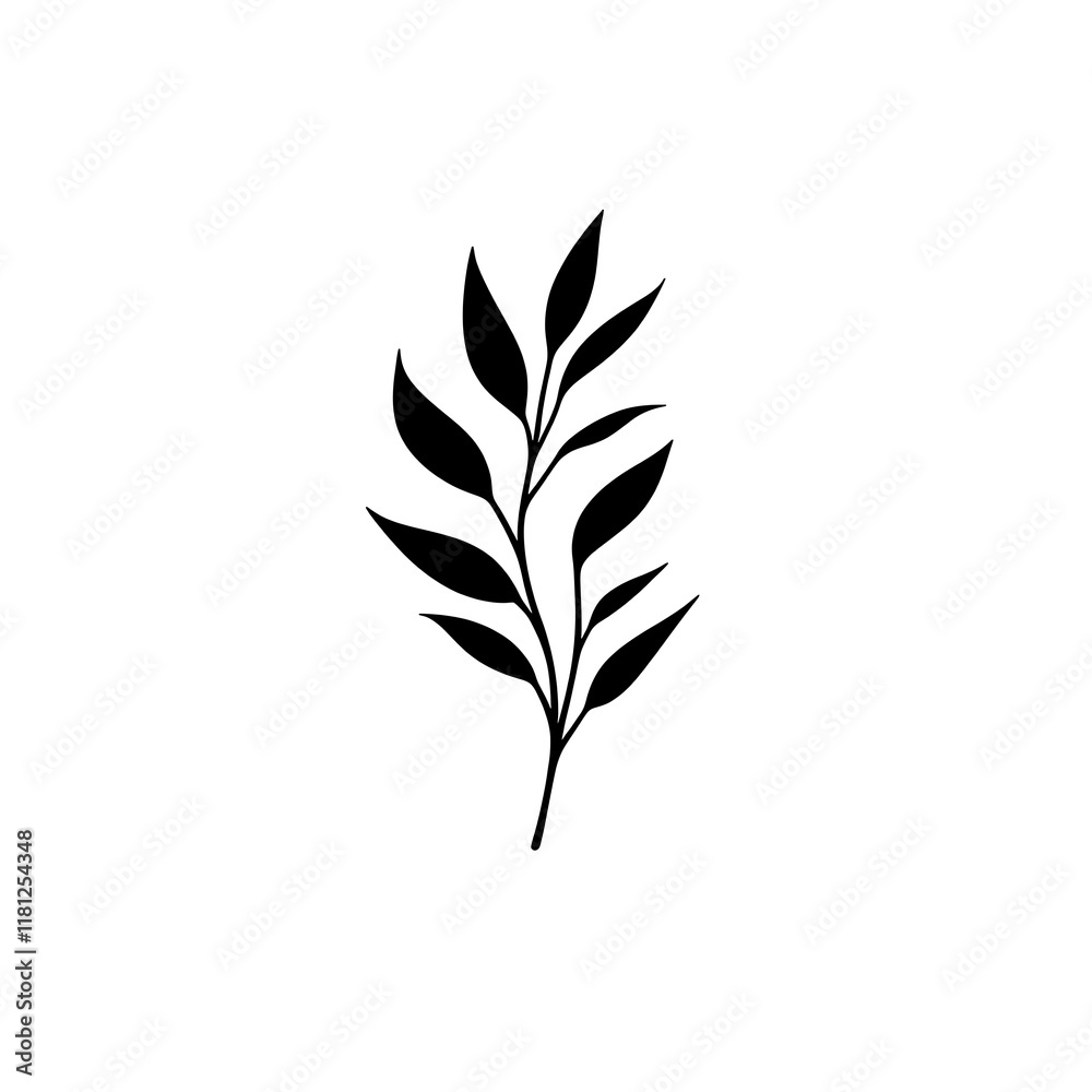 Fototapeta premium Simple black silhouette of a sprig with leaves.