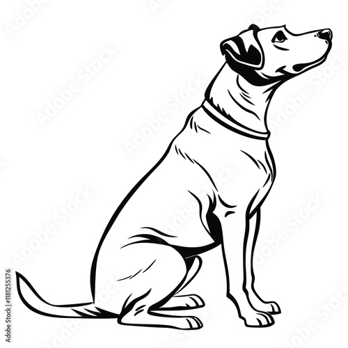 a silhouette line art of a sitting dog with perked